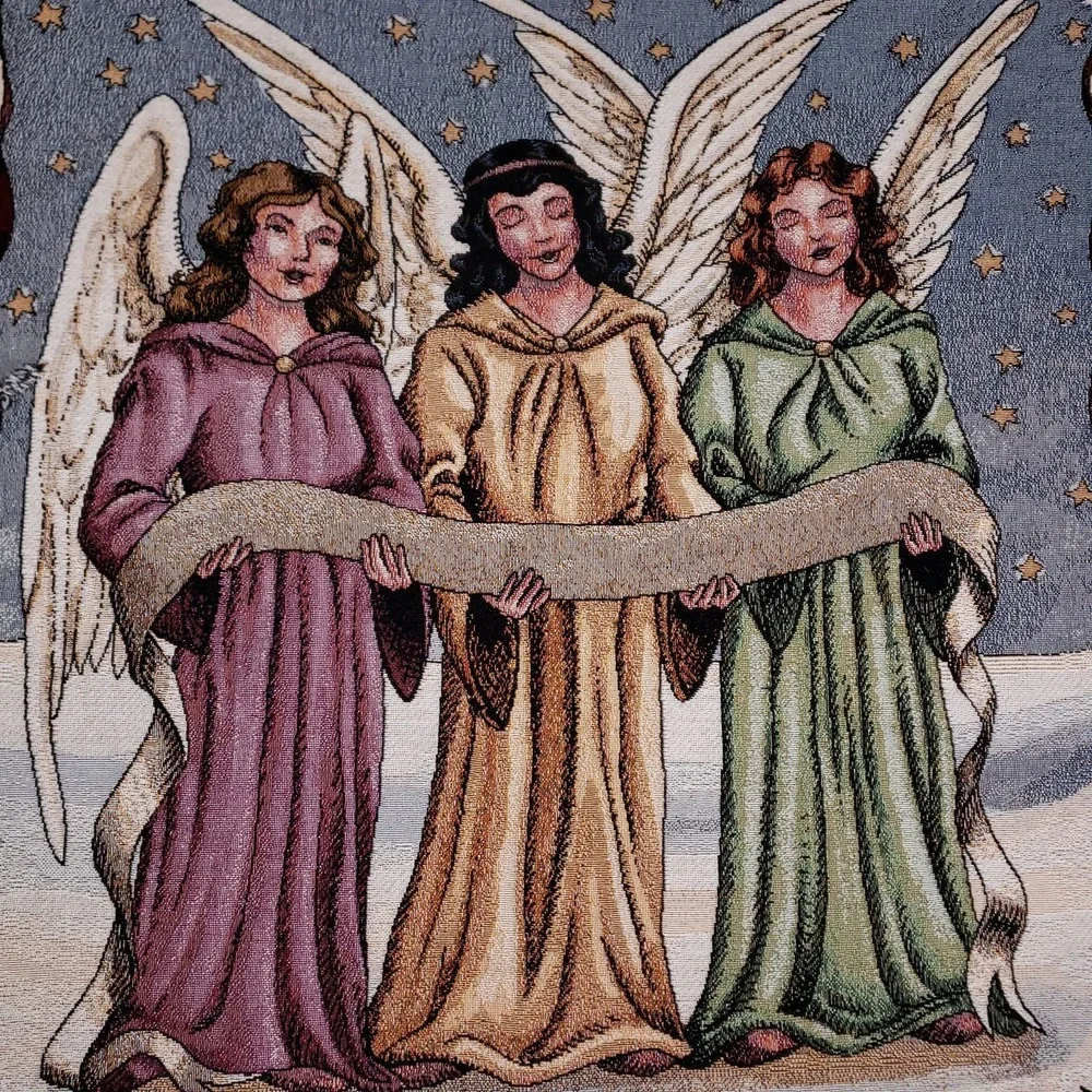Christmas Angel Tapestry Blanket 48x53 Holiday Wall Hanging Cottagecore‎ Decor